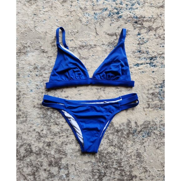 Shade & Shore Blue Ribbed 2 piece Bathing‎ suit - Picture 1 of 1